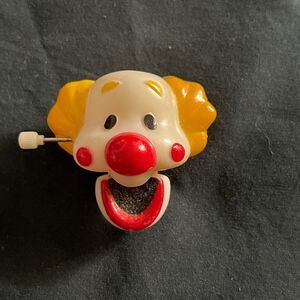 Clown Lapel Clip Wind Up Moving Mouth 80s Works
